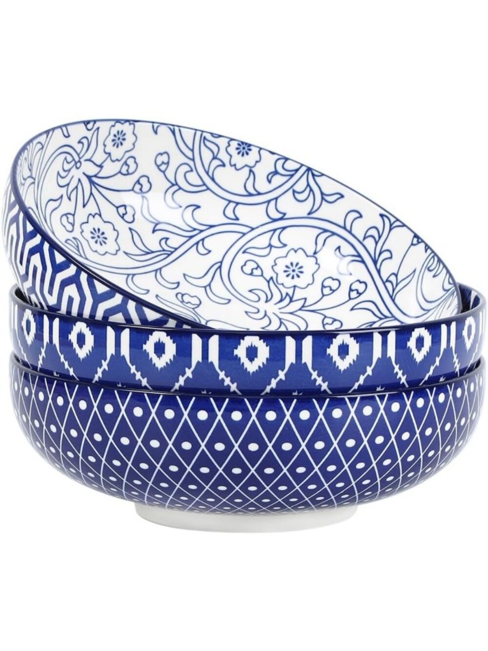 Vintage Blue Ceramic Serving Bowls Set of 3 - 60 OZ, Perfect for Entertaining